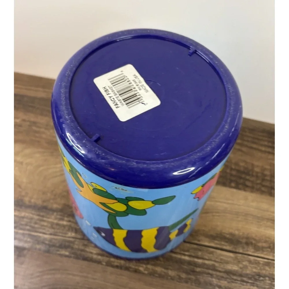 Vintage Fish Ocean Trash Can Plastic Retro Wastebasket Garbage Starfish